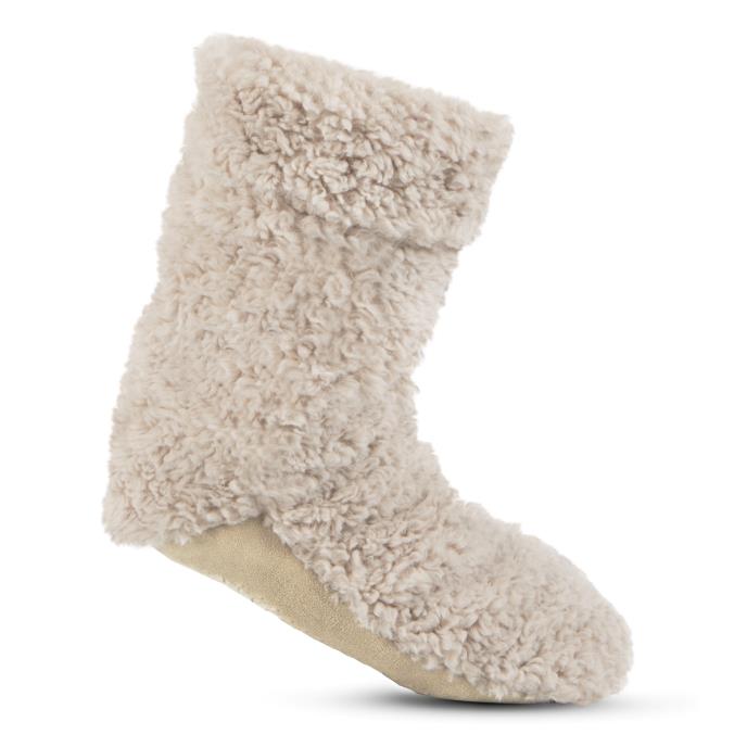 totes toasties® Ladies Faux Fur Bootie Slipper Socks Cream Extra Image 3